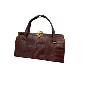 Ballestone Vintage Brown lizard structured handbag purse